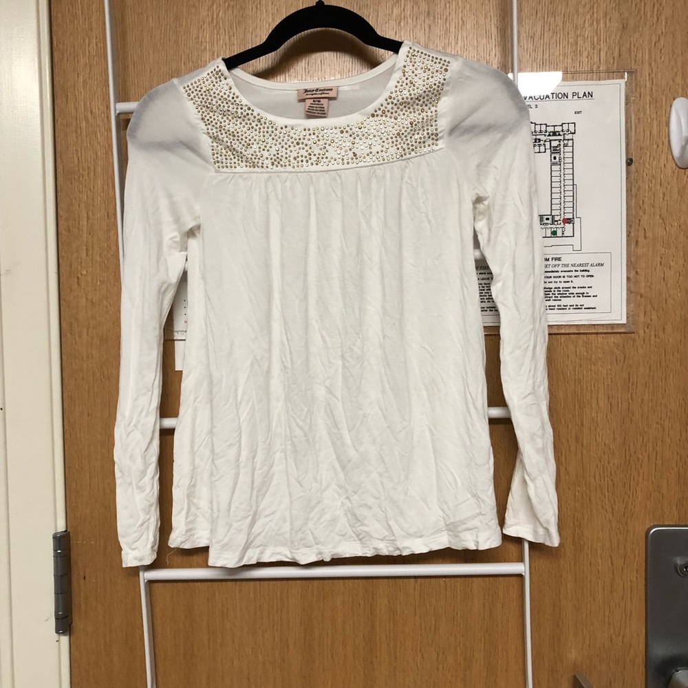 White Long Sleeve Shirt with Gold Jewel